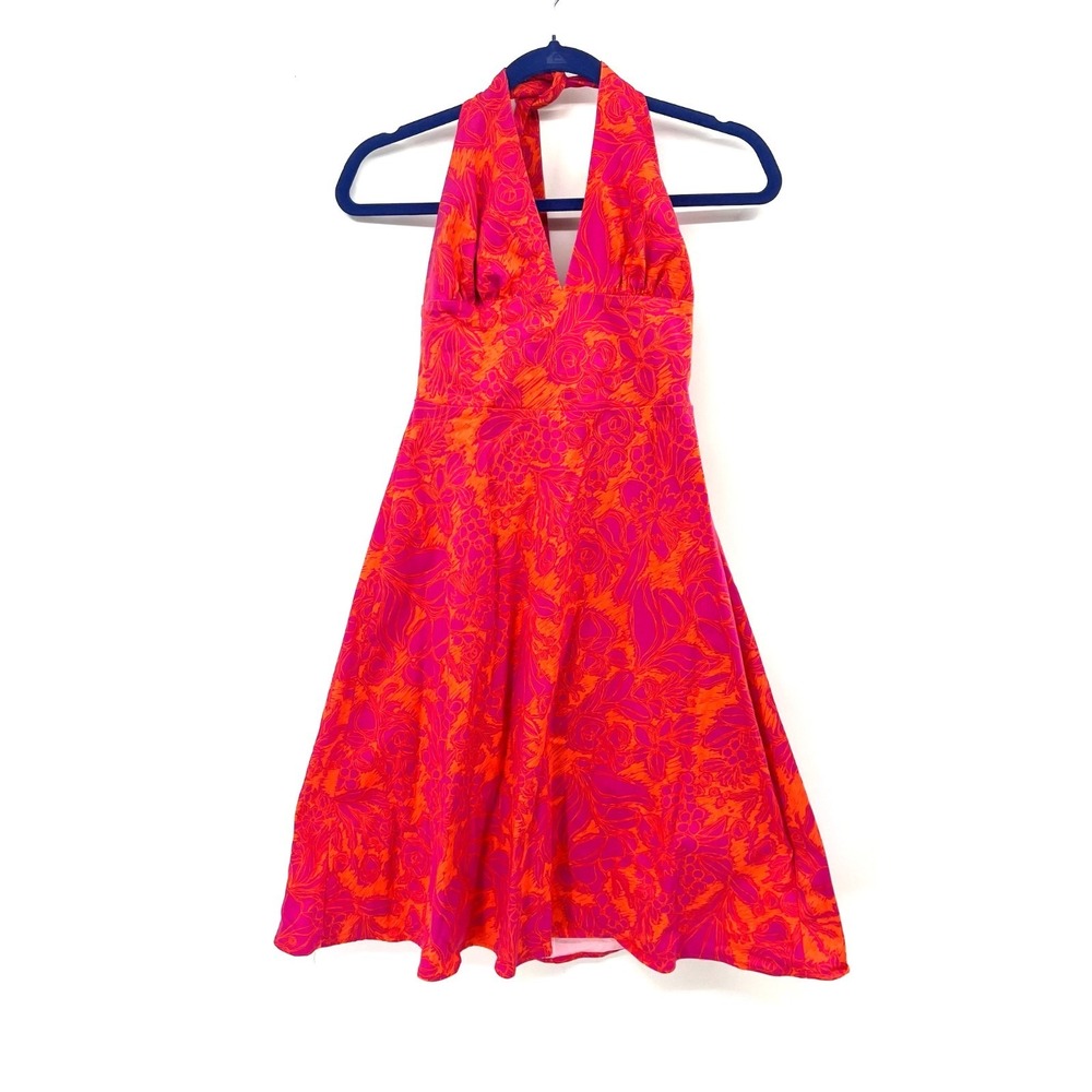 Eva Franco retro y2k coconut girl Pink orange Halter top doodle flower dress 8